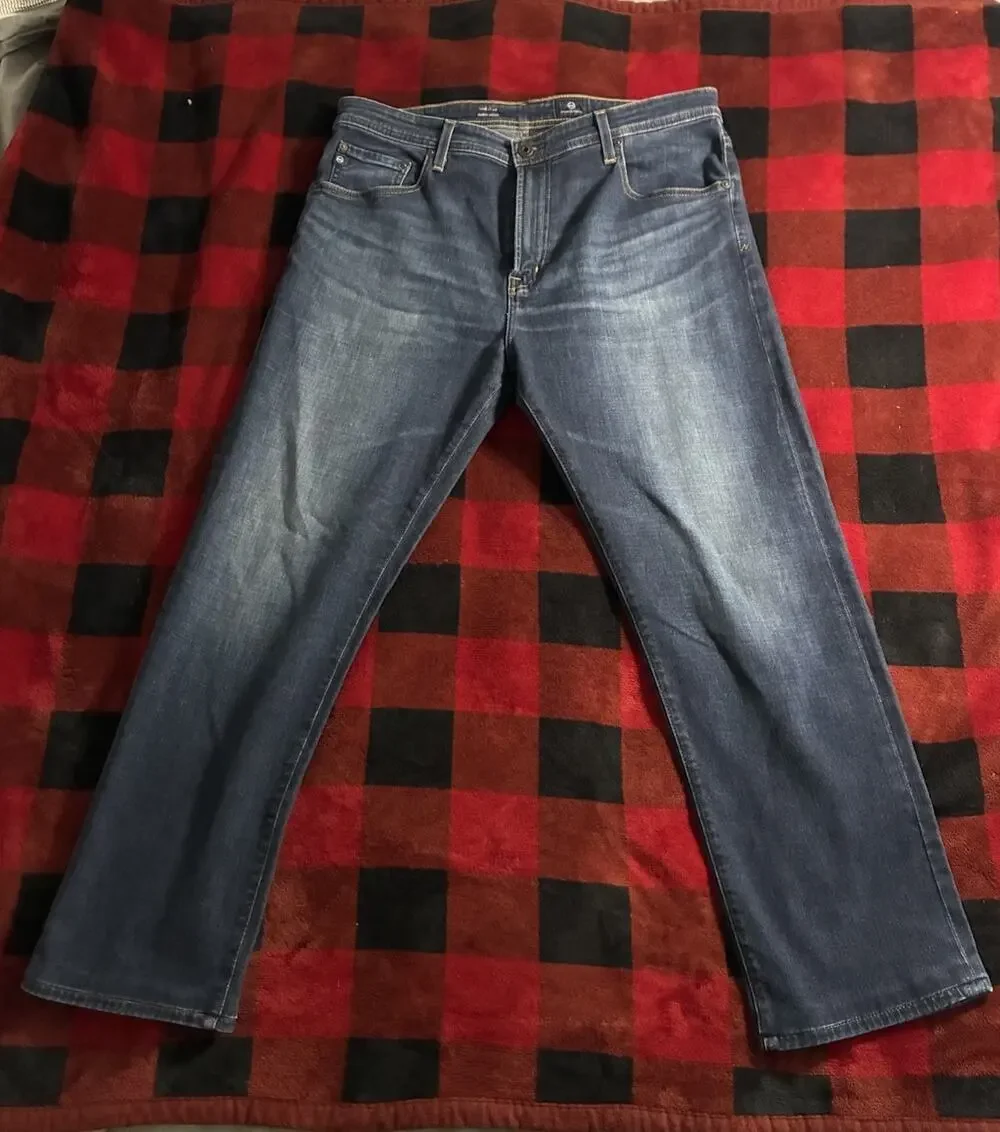 AG Adriano Goldschmied Men's Dark Blue Jeans 36x34 Athletic-Fit Denim Designer